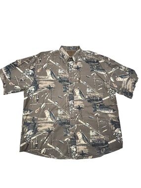 Clearwater Outfitters Short Sleeve Button Up Fishing Shirt Men’s XL Bass Retro